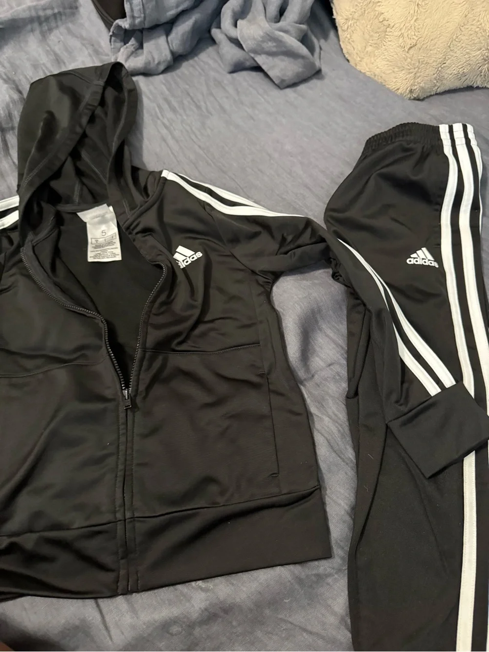 Adidas Black Tracksuit Jacket & Pants with White Stripes  SIZE 5